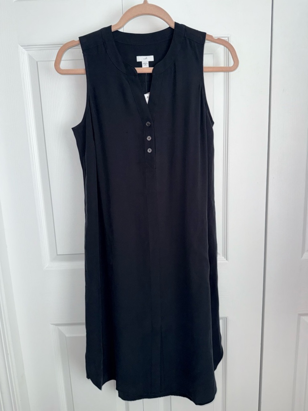 J. Jill Black Sleeveless Midi Shift Dress Pockets Button Placket size XS petite